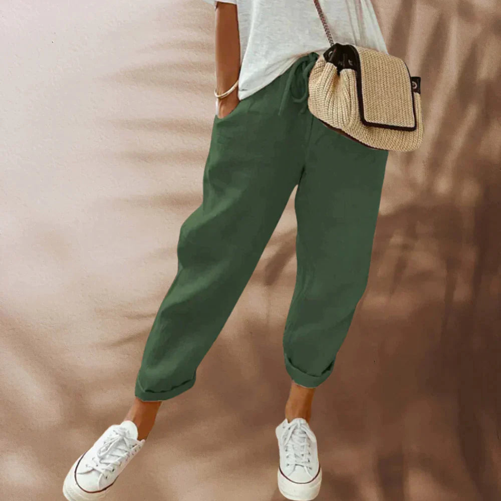 Casual pants for women - elastic waist - drawstring - lightweight and casual clothing