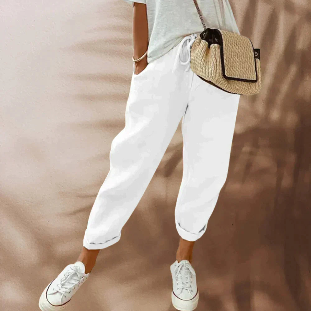 Casual pants for women - elastic waist - drawstring - lightweight and casual clothing