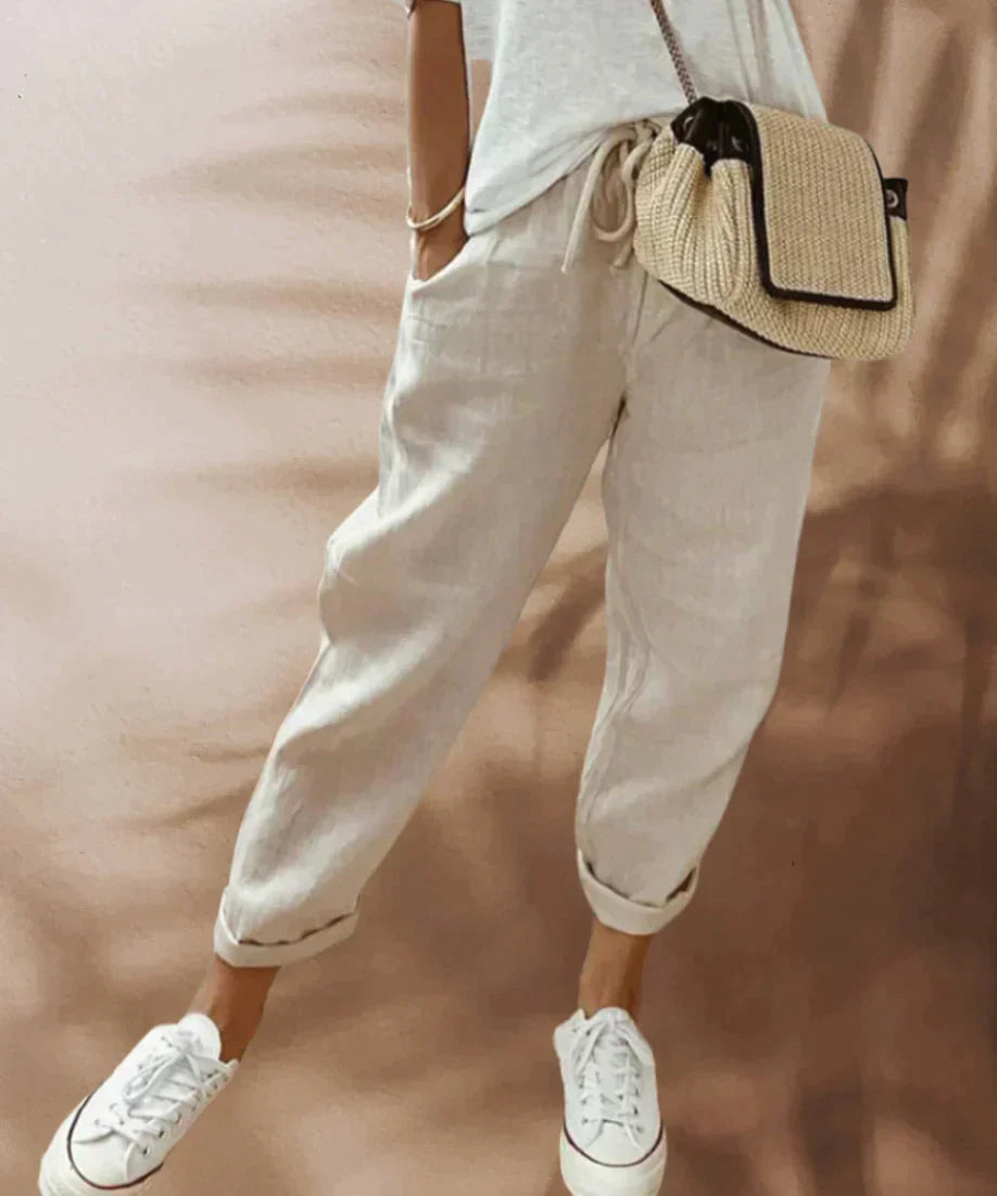 Casual pants for women - elastic waist - drawstring - lightweight and casual clothing