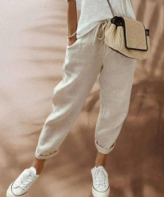 Casual pants for women - elastic waist - drawstring - lightweight and casual clothing