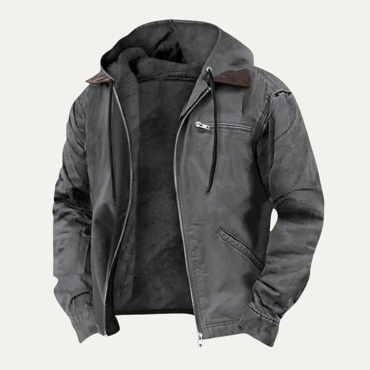 Warm Fleece Lined Mens Hooded Winter Coat