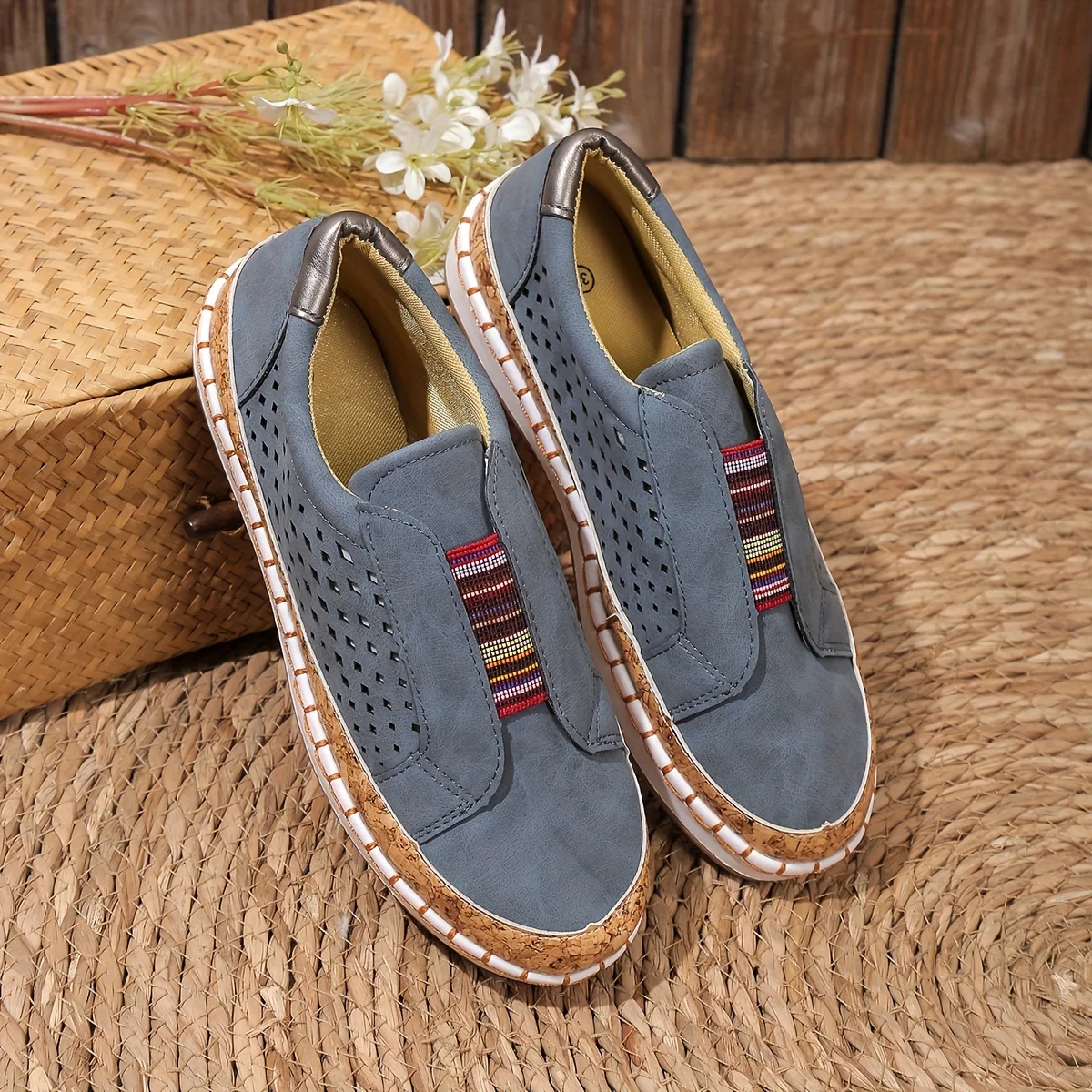 Women's White Loafers with Openwork Pattern and Elastic Insert