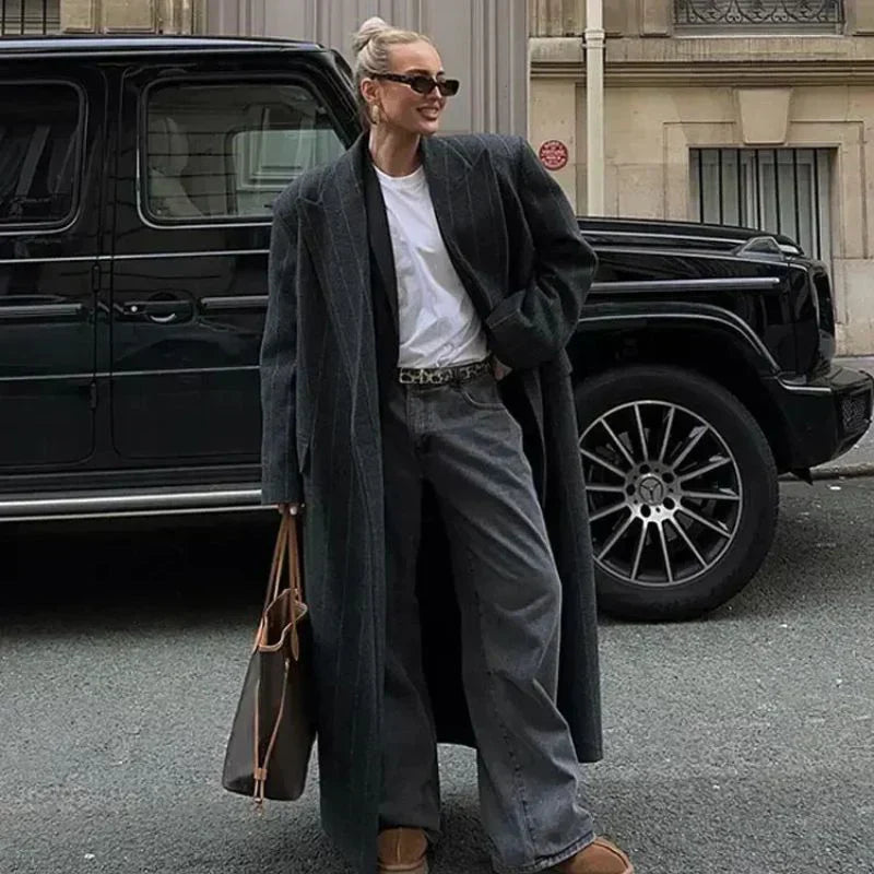 Yolie Long Winter Coat with Stripes