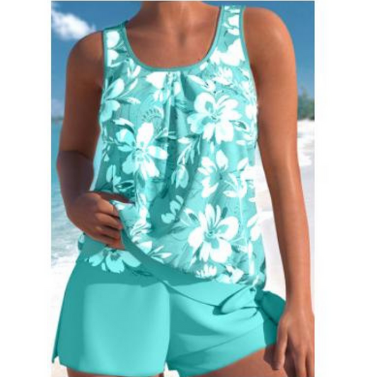 Women's Adalina floral print tankini set with two-tone design