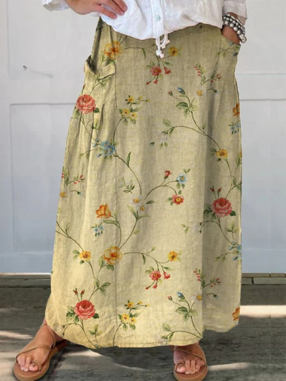 Vintage Chic Floral Print Skirt with Pockets - Olytrend