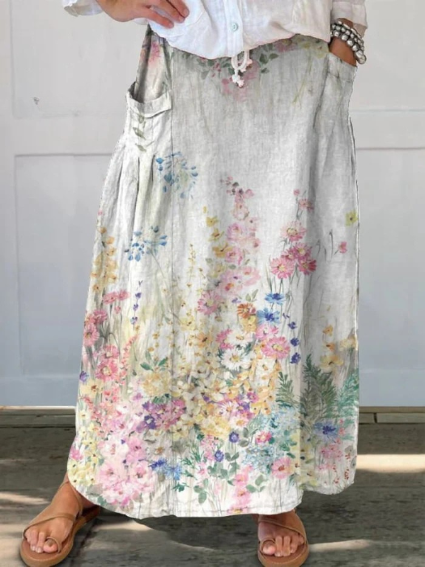 Vintage Chic Floral Print Skirt with Pockets