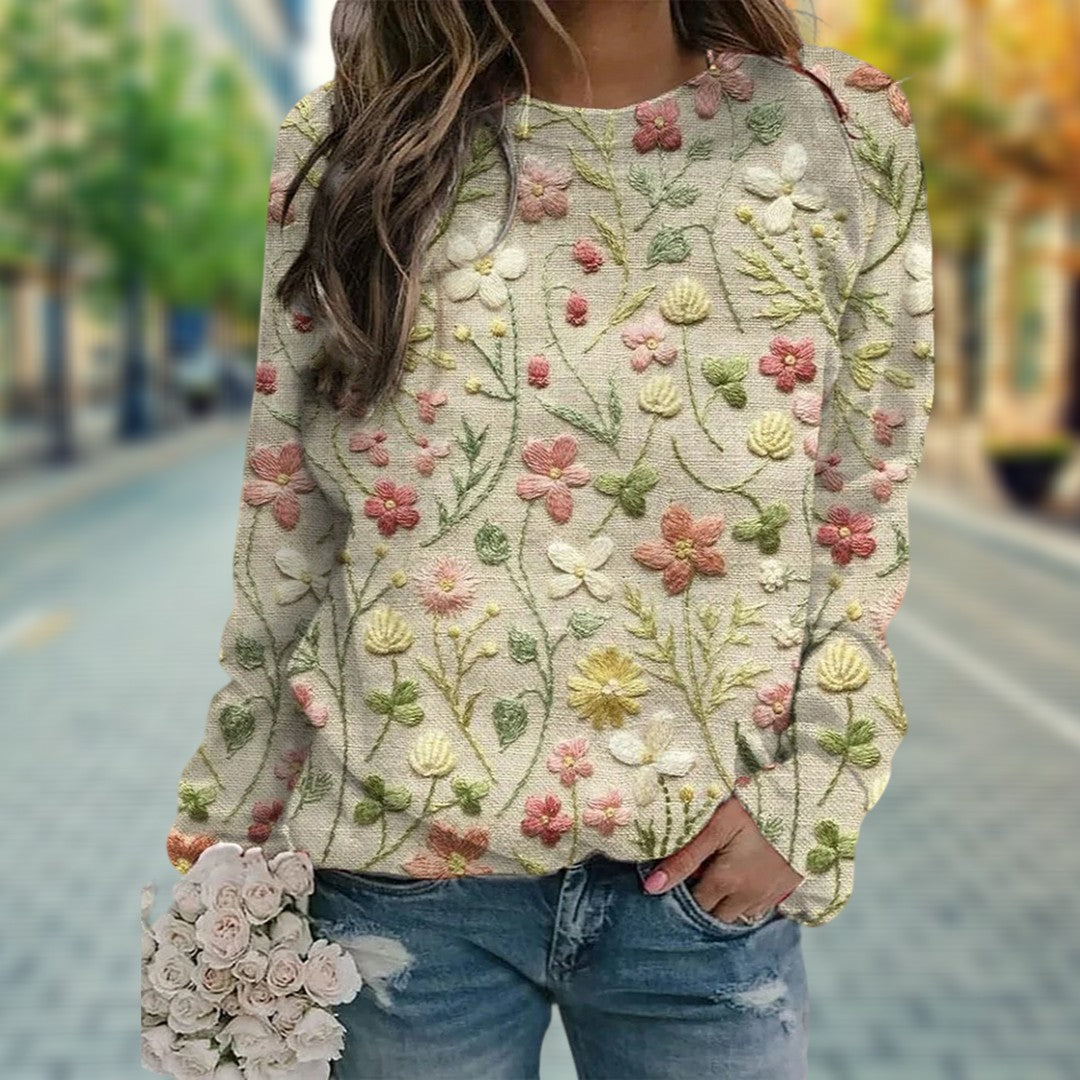 Women's sweater with floral embroidery | crew neckline