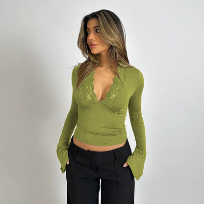 V-neck blouse with flare sleeves