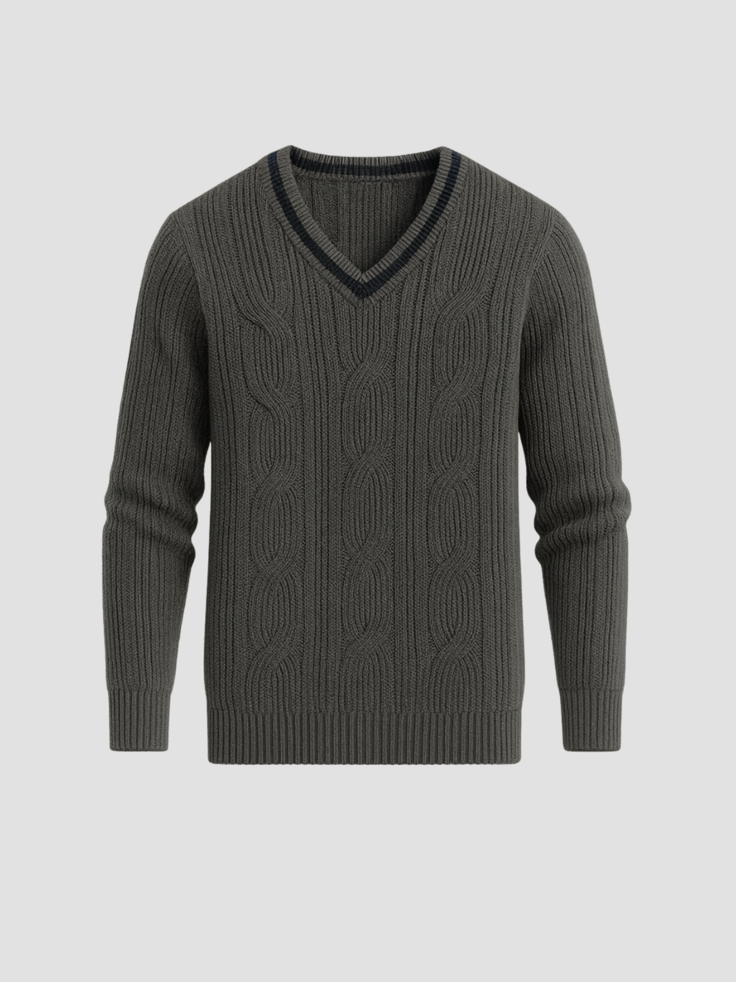 V-knit pullover with V-neck and cable pattern