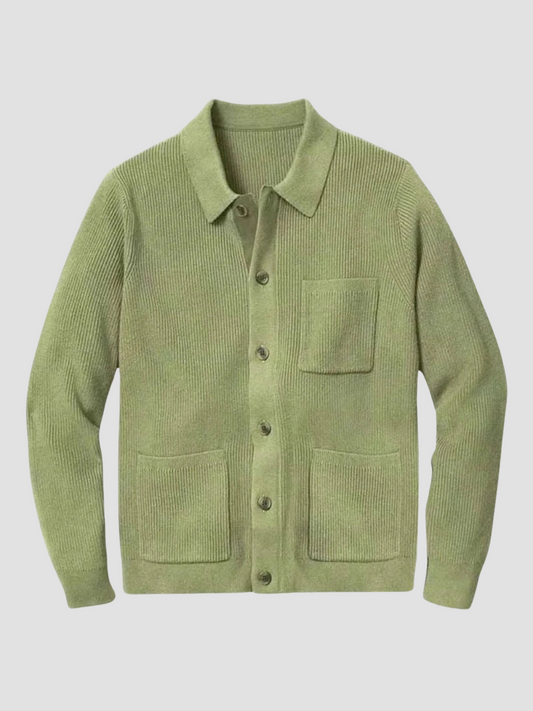 Versatile knit cardigan with shirt collar and button closure