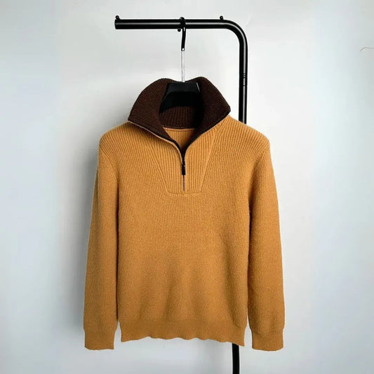 Women's knitted sweater with contrast collar