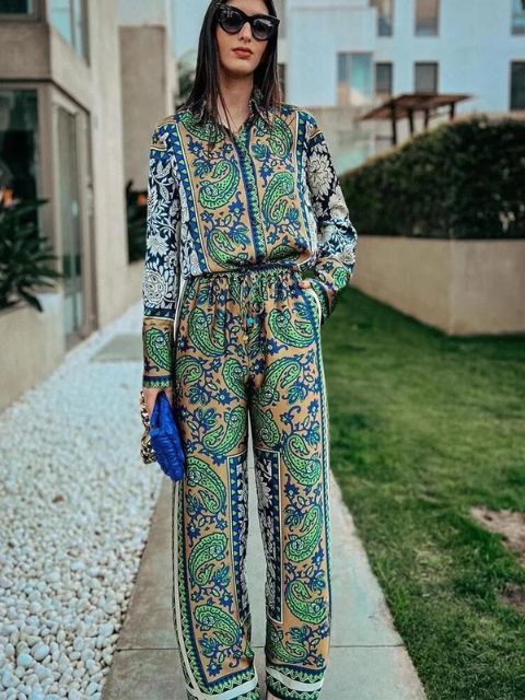 Vintage Boho summer set with shirt and wide pants