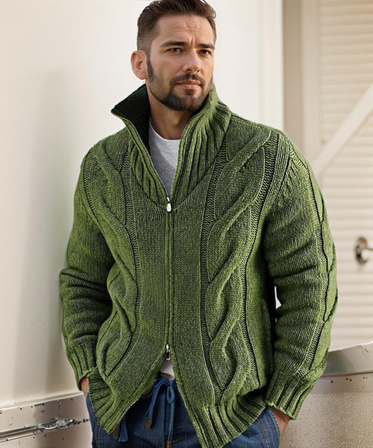 Cardigan with double slider zipper for men