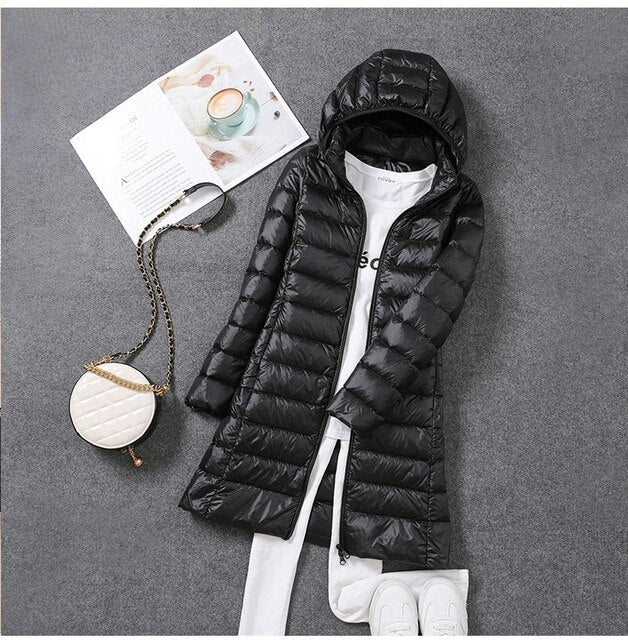 Warm Women's Down Parka with Removable Hood