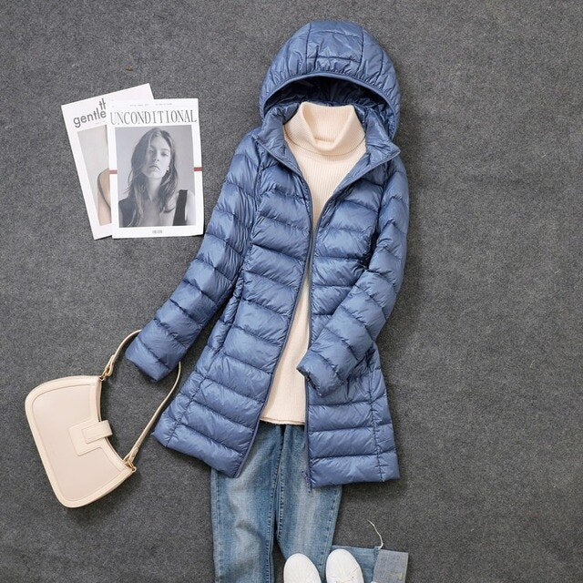 Warm Women's Down Parka with Removable Hood