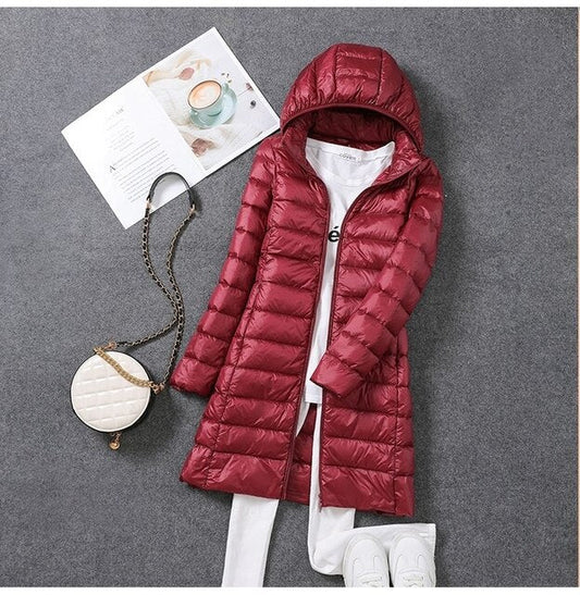 Warm Women's Down Parka with Removable Hood - Olytrend