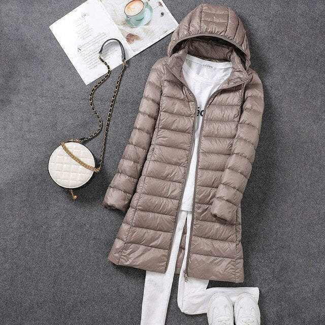 Warm Women's Down Parka with Removable Hood