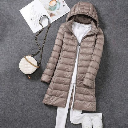 Warm Women's Down Parka with Removable Hood
