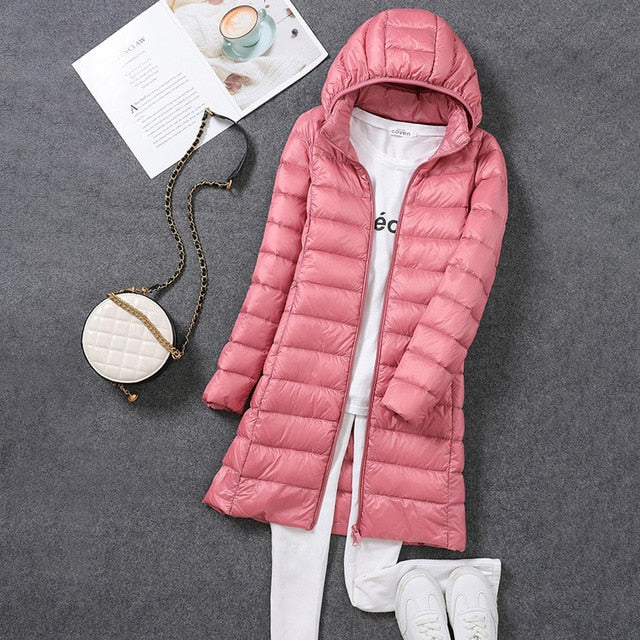 Warm Women's Down Parka with Removable Hood