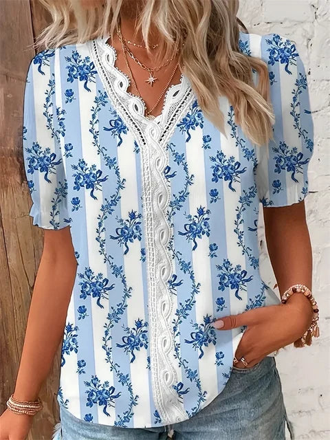 Beatrix | Elegant Blouse for Women with V-Neck and Floral Print