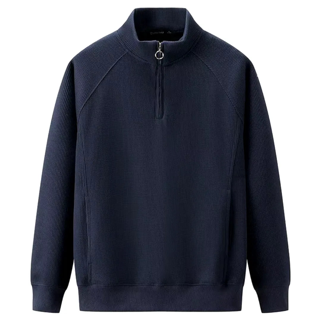 Waffle knit sweatshirt with half zip