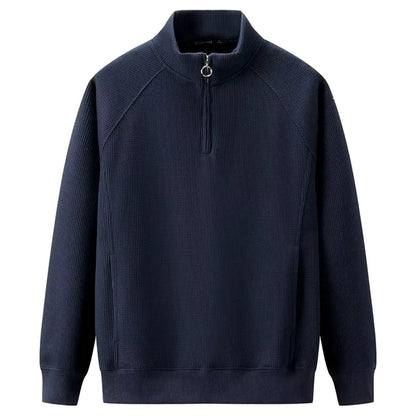 Waffle knit sweatshirt with half zip