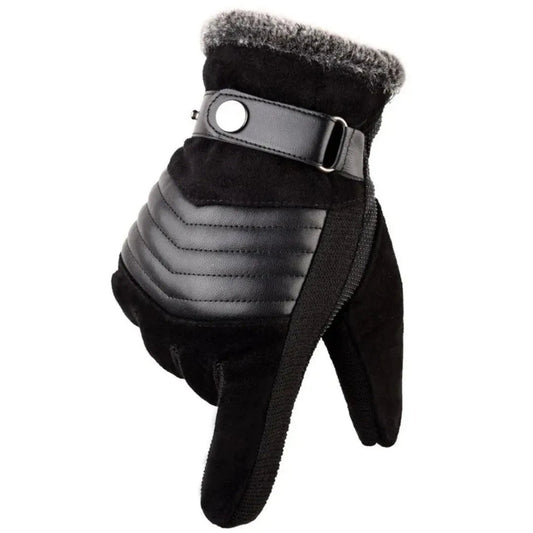 Warm touchscreen winter gloves made of suede with genuine leather accents