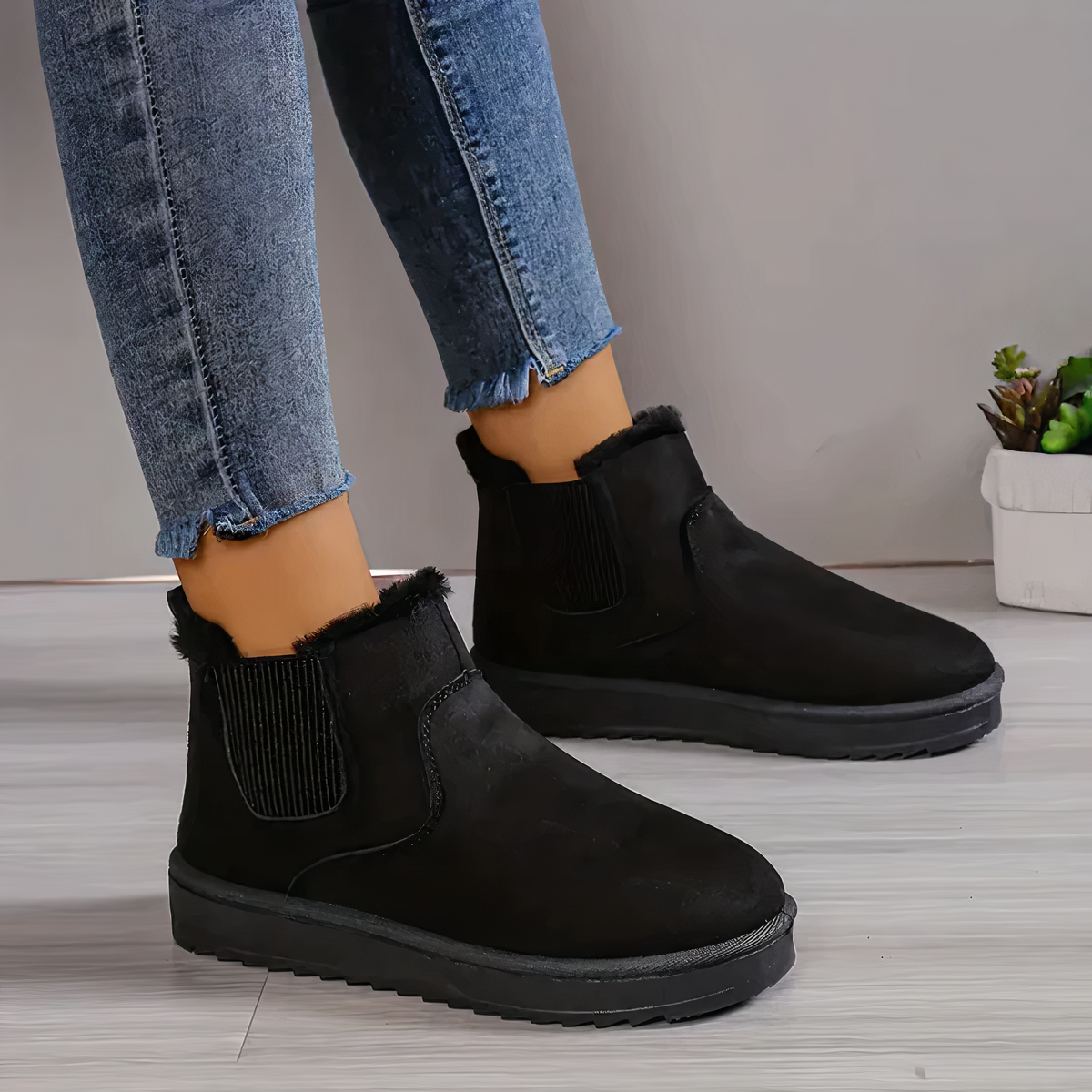 Warm winter boots with fur trim