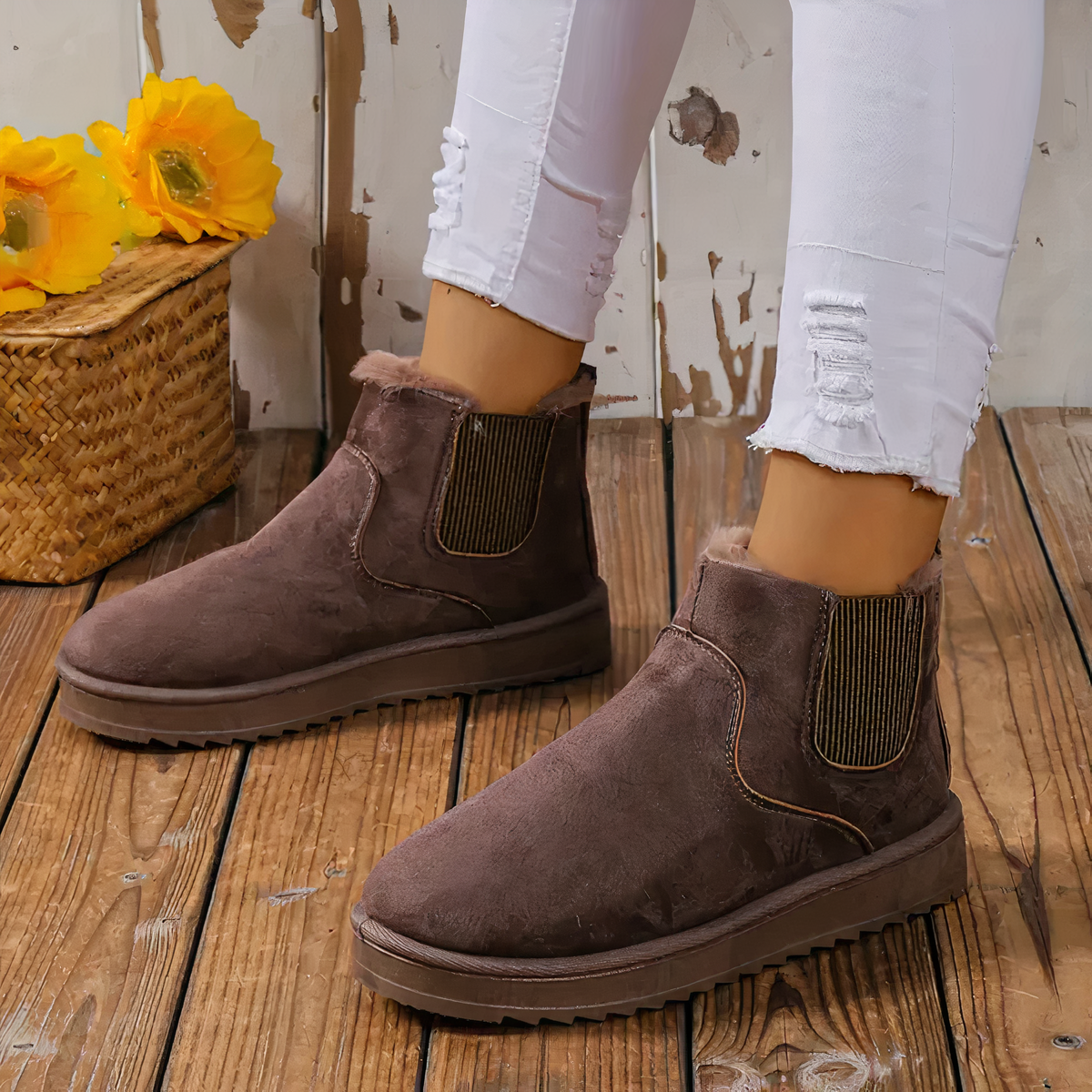 Warm winter boots with fur trim