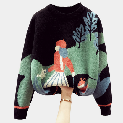 Warmer women's sweater with pattern