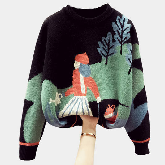 Warmer women's sweater with pattern