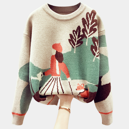 Warmer women's sweater with pattern