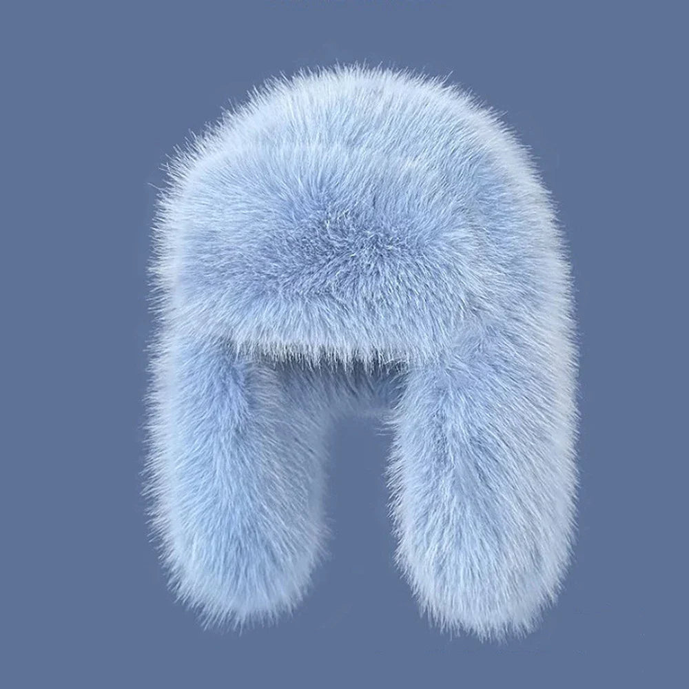 Warm women's hat made of faux fur