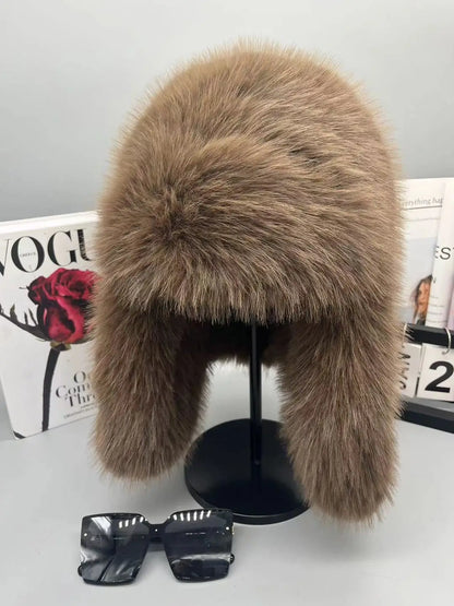 Warm women's hat made of faux fur