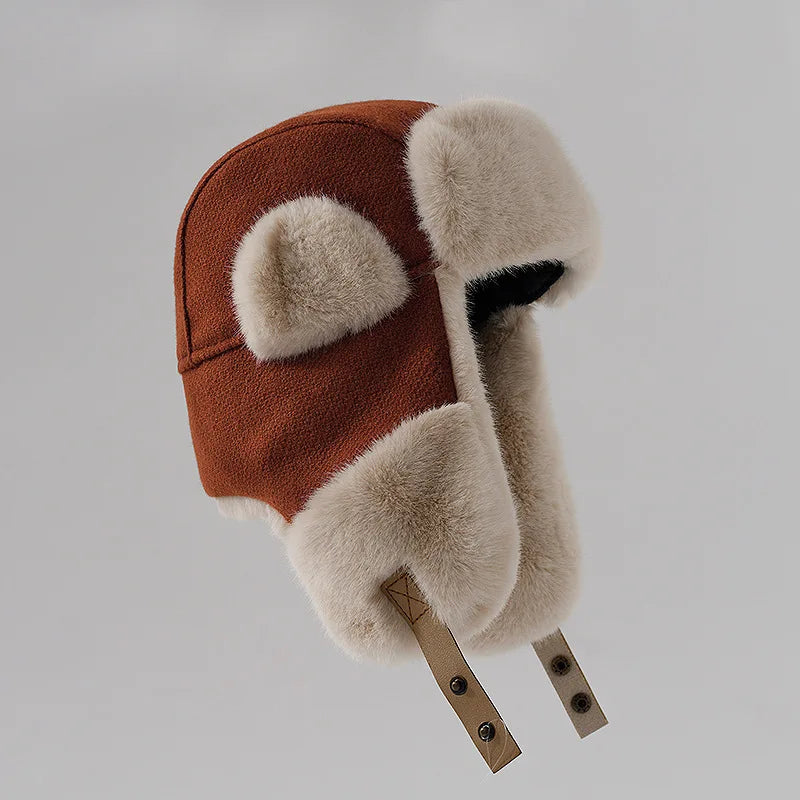 Warm women's hat made of faux fur