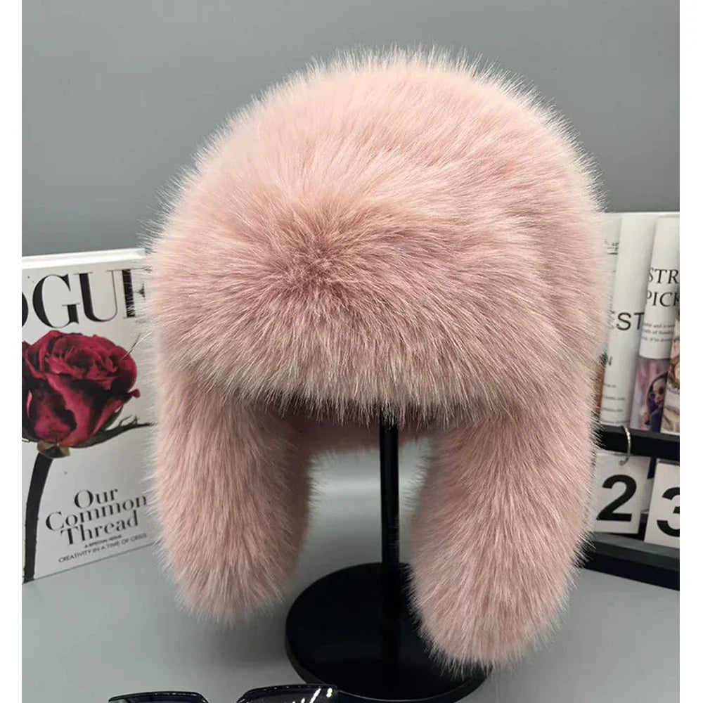 Warm women's hat made of faux fur