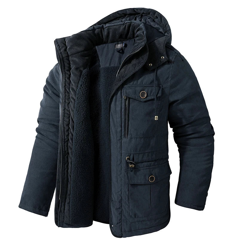 Warmer men's parka with hood