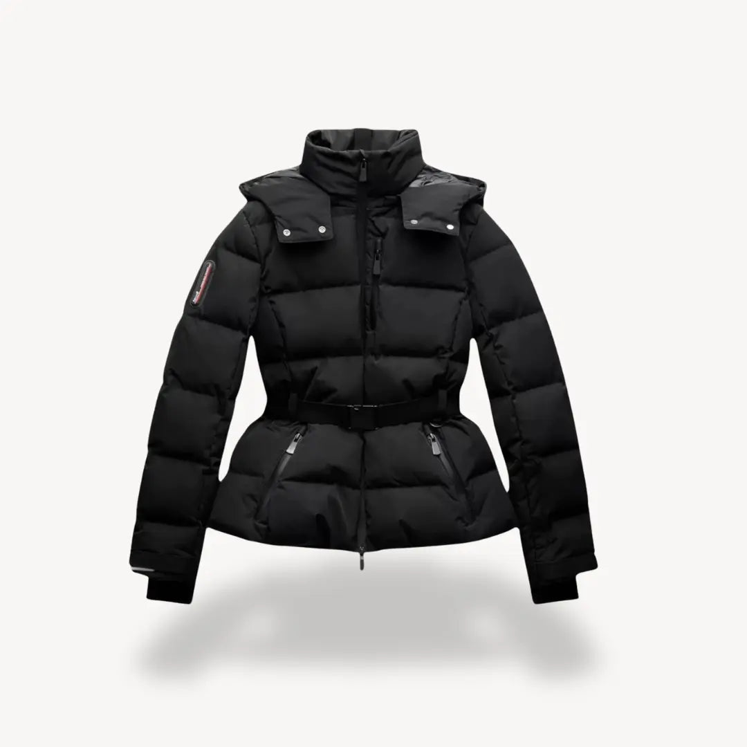 Water-repellent puffer jacket women with waist belt