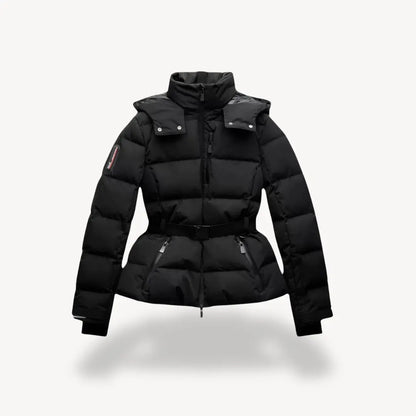 Water-repellent puffer jacket women with waist belt