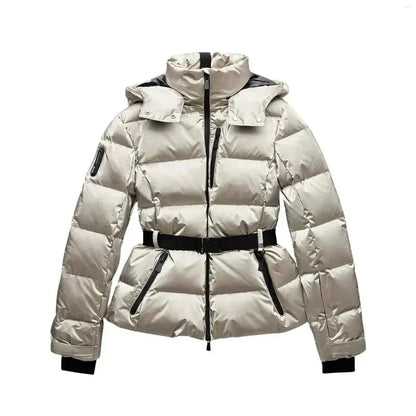 Water-repellent puffer jacket women with waist belt