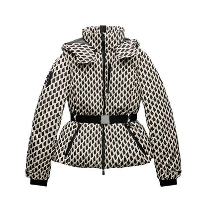 Water-repellent puffer jacket women with waist belt