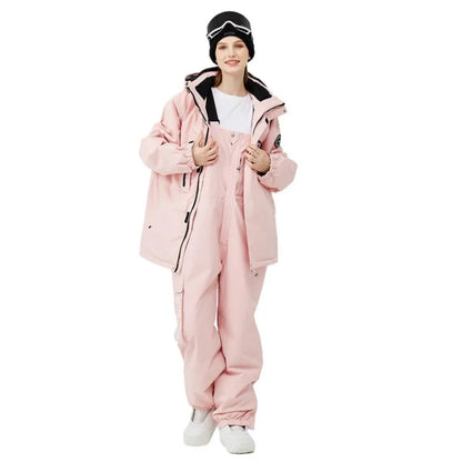 Waterproof ski suit for women with suspenders