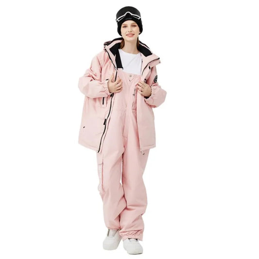Waterproof ski suit for women with suspenders