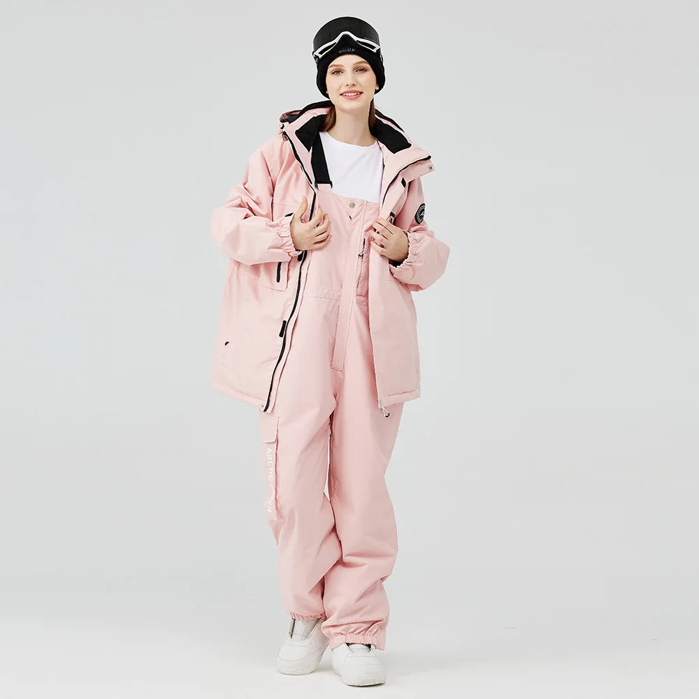 Waterproof ski suit for women with suspenders