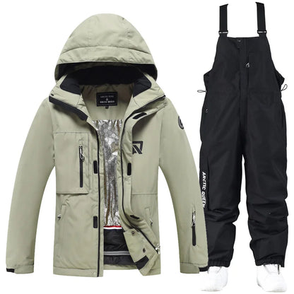 Waterproof ski suit for women with suspenders