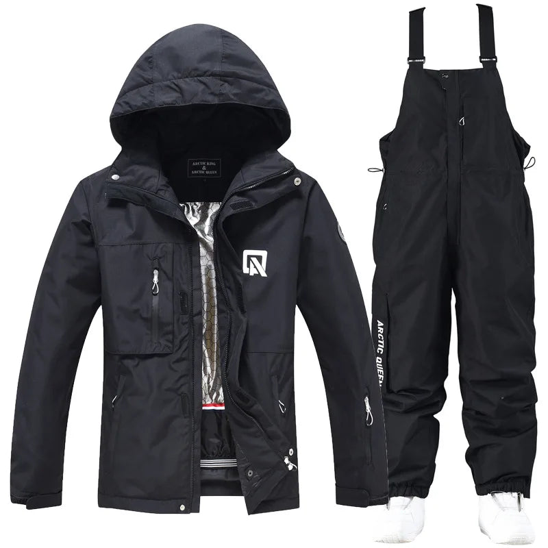 Waterproof ski suit for women with suspenders