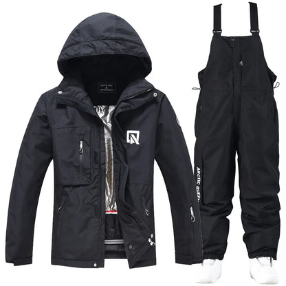 Waterproof ski suit for women with suspenders