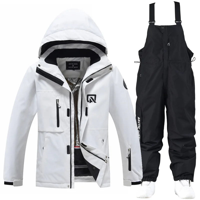 Waterproof ski suit for women with suspenders