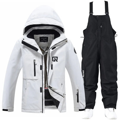 Waterproof ski suit for women with suspenders