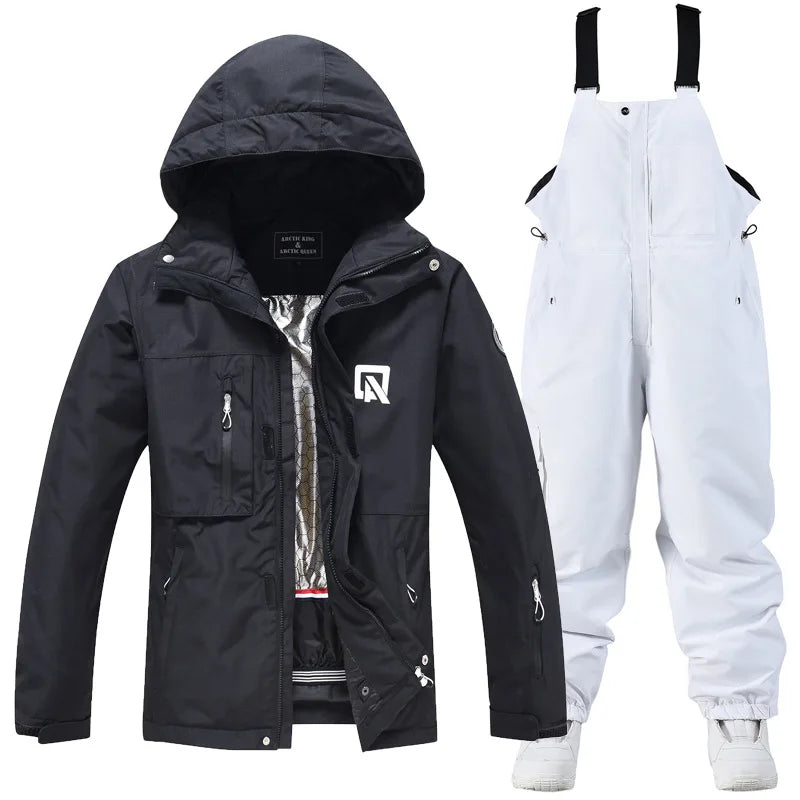 Waterproof ski suit for women with suspenders